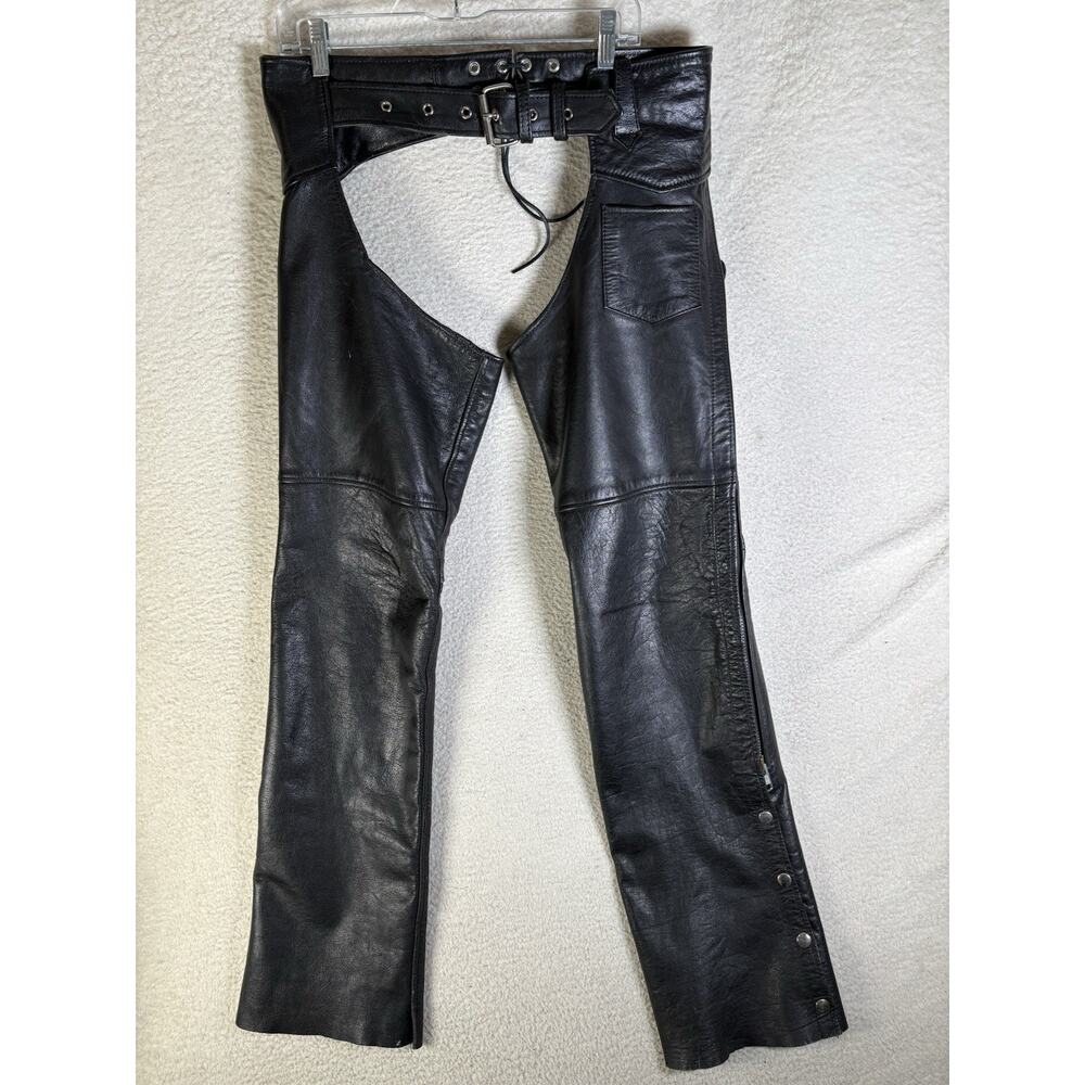 Interstate Leather Chaps Mens Small Motorcycle Biker Adjustable Waist Zip Snaps
